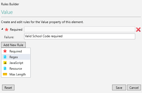 Picture showing the Regex Rule Option. 